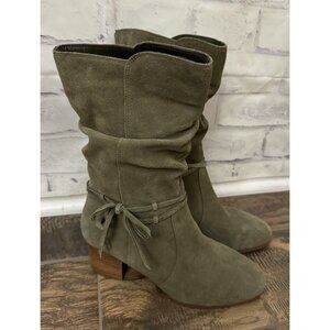Violet & Red Size 8M Janine Tall Olive Green Suede Block‎ Heel Boot